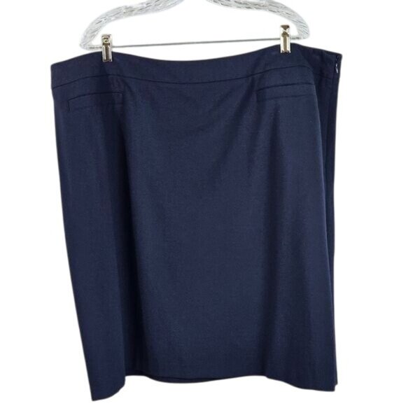 Talbots Stretch Ponte Knit Skirt Sz 22WP Navy Side Zip Knee Length Office - Picture 1 of 8
